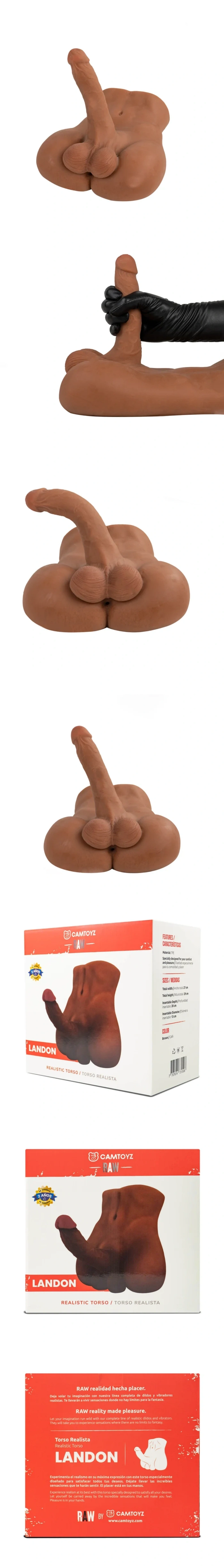 camtoyz raw landon realistic male torso soft tpe body mold with posable dildo for adults