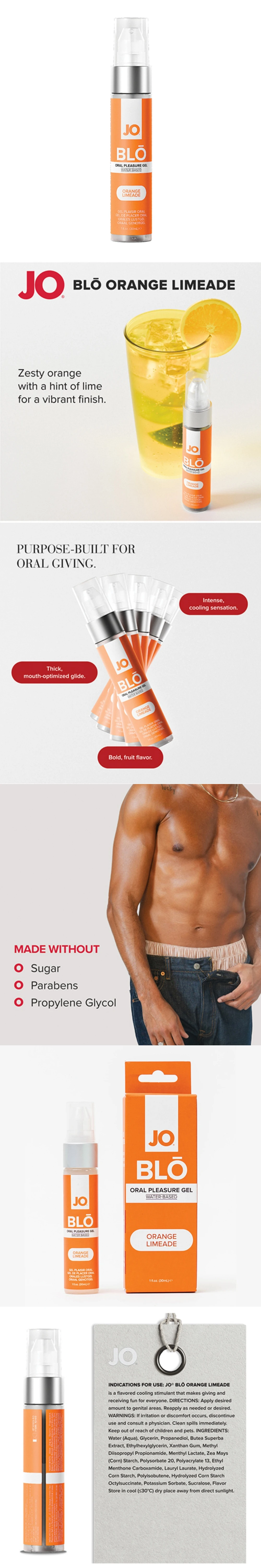 jo blo pleasure gel orange limeade flavored oral intimacy gel sugar free cooling formula for couples