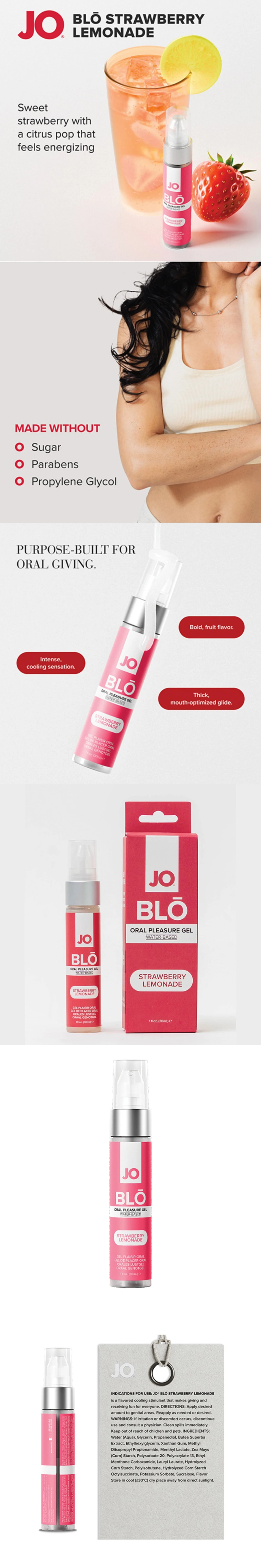 jo blo pleasure gel strawberry lemonade 1 oz sugar free cooling oral lube for men