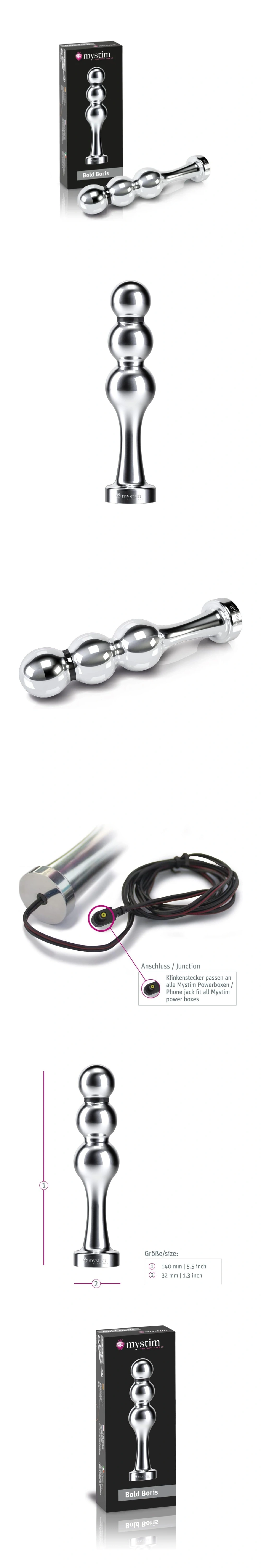 mystim bold boris dildo ball plug e stim compatible smooth metal design for solo play