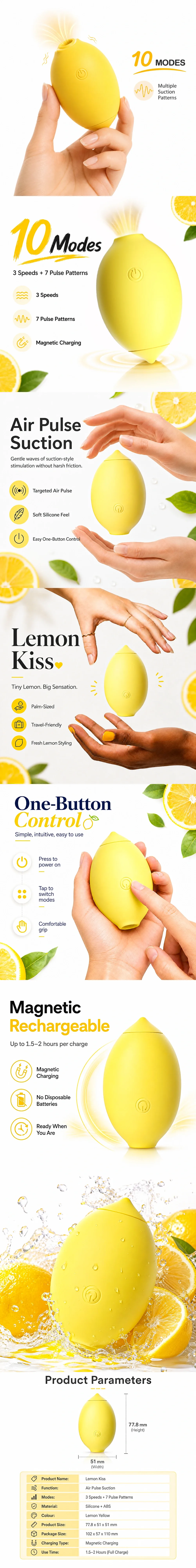 venusfun lemon vibrator air pulse clitoral stimulator with 10 modes oral suction function for women
