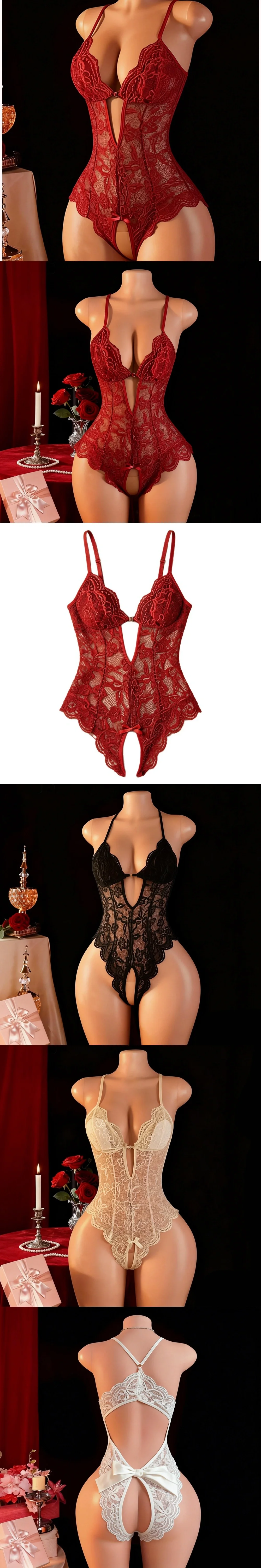 venusfun sexy lace bodysuit for women with backless open crotch teddy design and built in bust pads