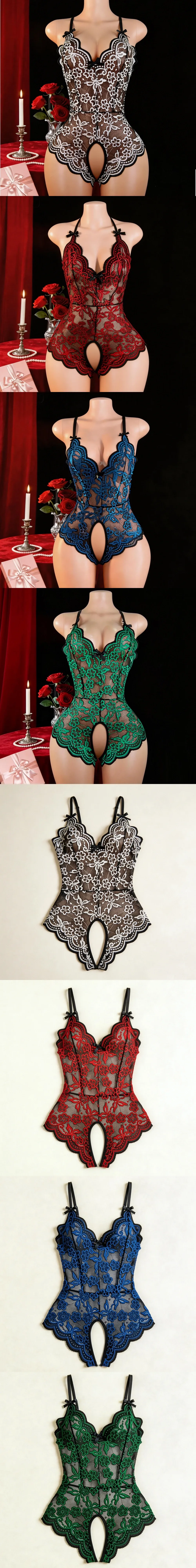 venusfun succubus lingerie bodysuit for women with sheer lace open crotch design