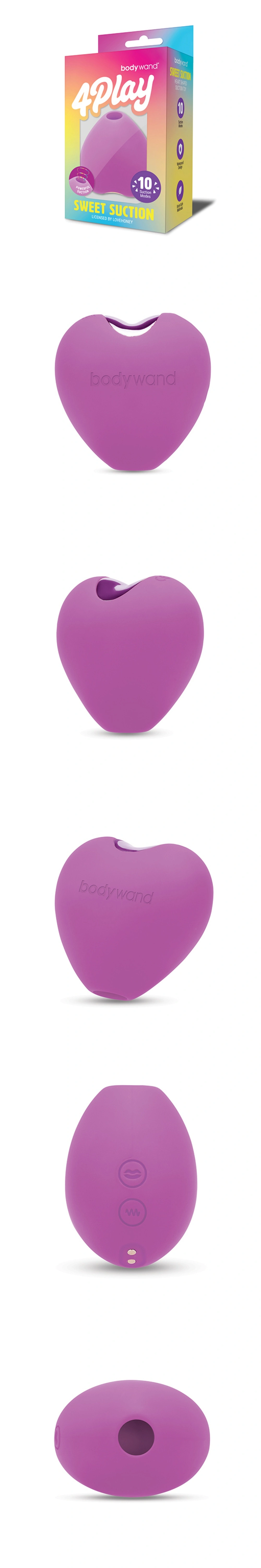 Bodywand 4 Play Sweet Suction heart shaped clitoral stimulator in pink with 10 suction modes