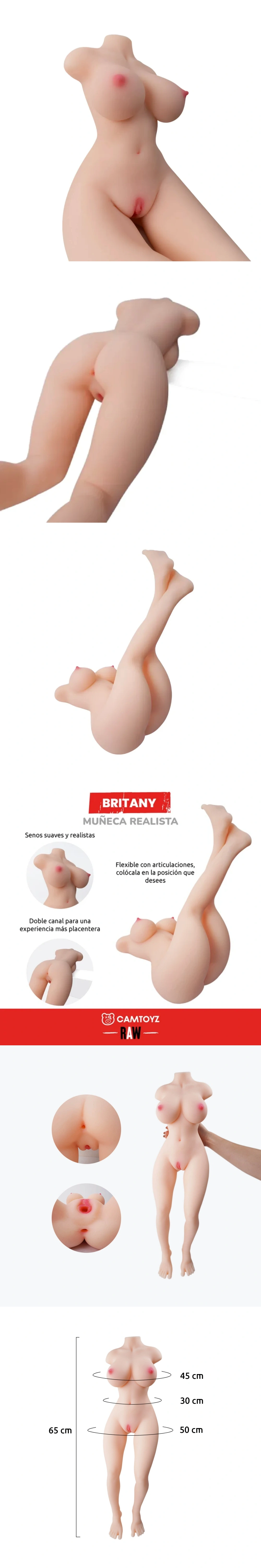 camtoyz britany realistic mini tpe sex doll with dual access design and flexible joints