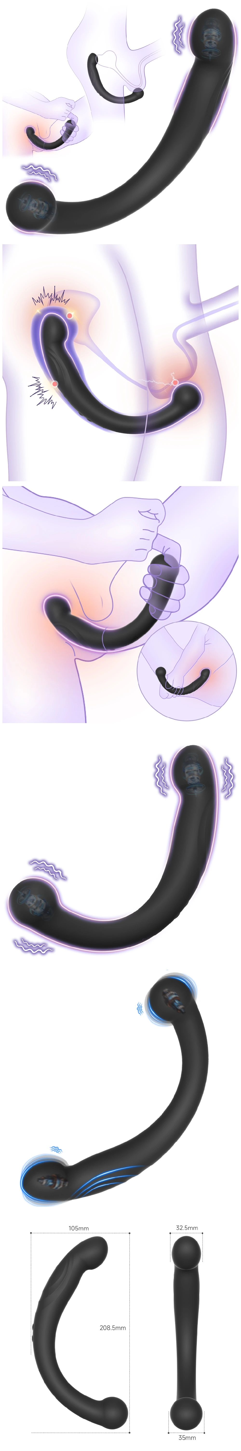 venusfun moon crescent dual end vibrating dildo prostate massager 10 modes anal vibrator
