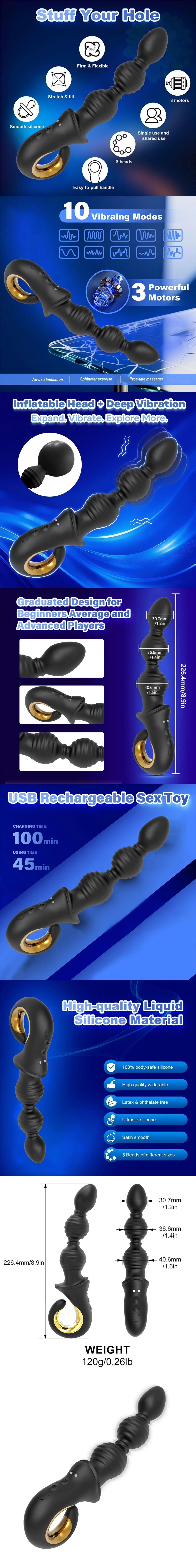 inflatable anal beads vibrator prostate massager