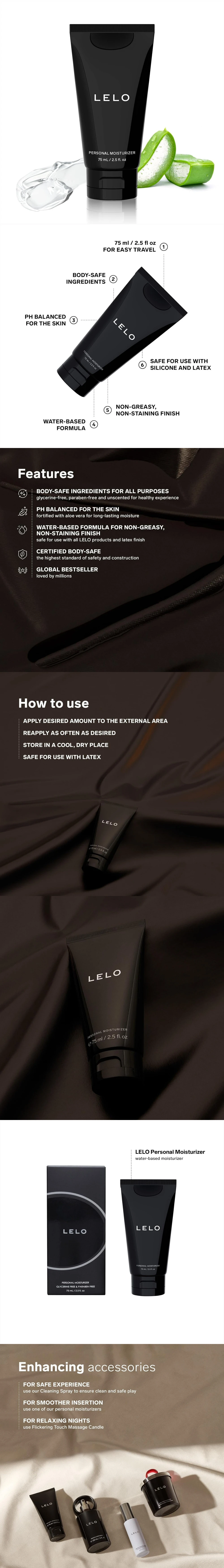 lelo personal moisturizer 75 ml water based lubricant with aloe vera for women and men