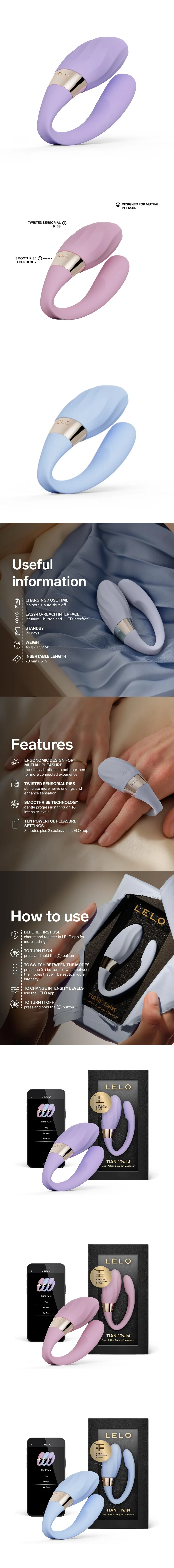 lelo tiani twist dual action couples vibrator with bluetooth app control and silicone ribs