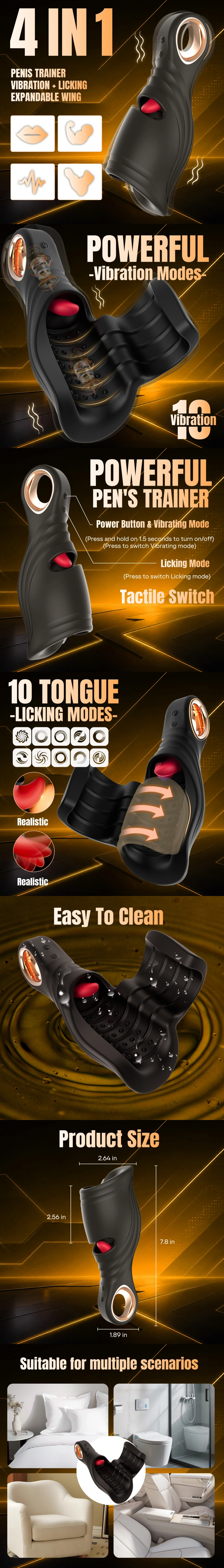 male tongue licking vibrating glans trainer