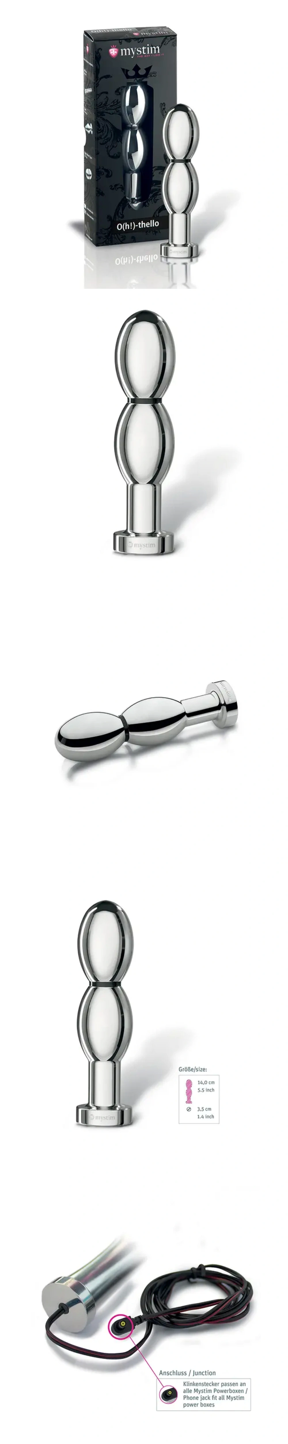 mystim ohthello e stim oval aluminum dildo bipolar metal toy for vaginal anal stimulation