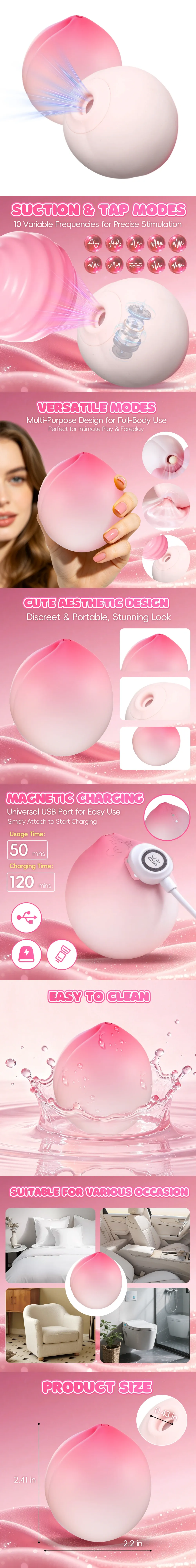 Venusfun peach 10 mode clitoral suction vibrator and nipple massager