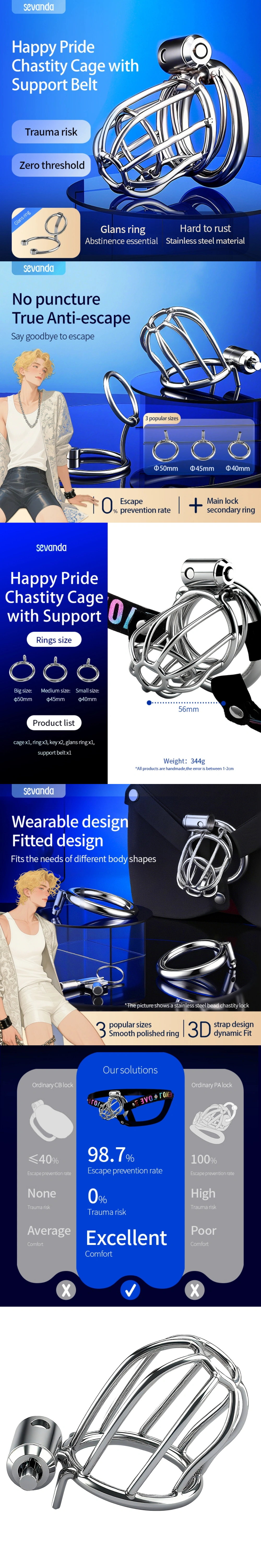 sevanda happy pride stainless steel chastity cage