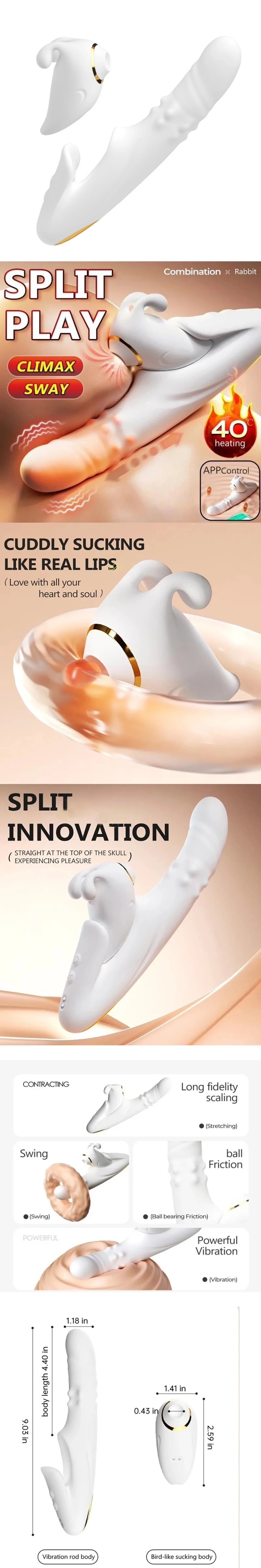 Venusfun 2 in 1 rabbit vibrator for women with app controlled thrusting