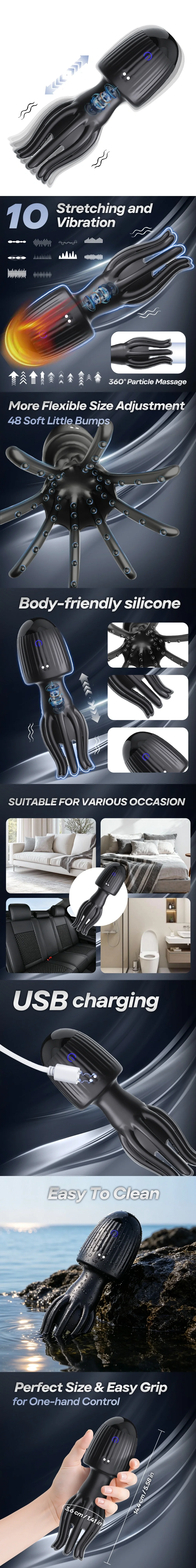 Venusfun octopus 10 mode telescopic silicone penis trainer for men
