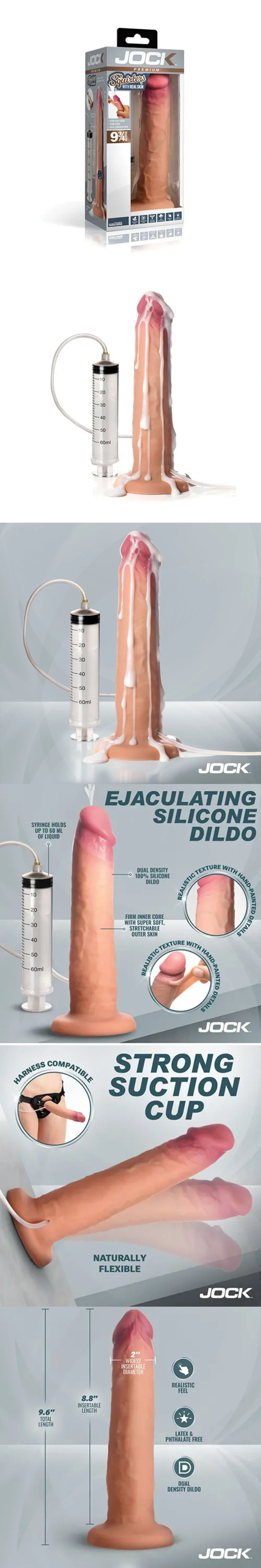 Curve Toys Jock Real Skin Dual Density Sliding Skin Ejaculating Silicone Dildo 9.5 Inch