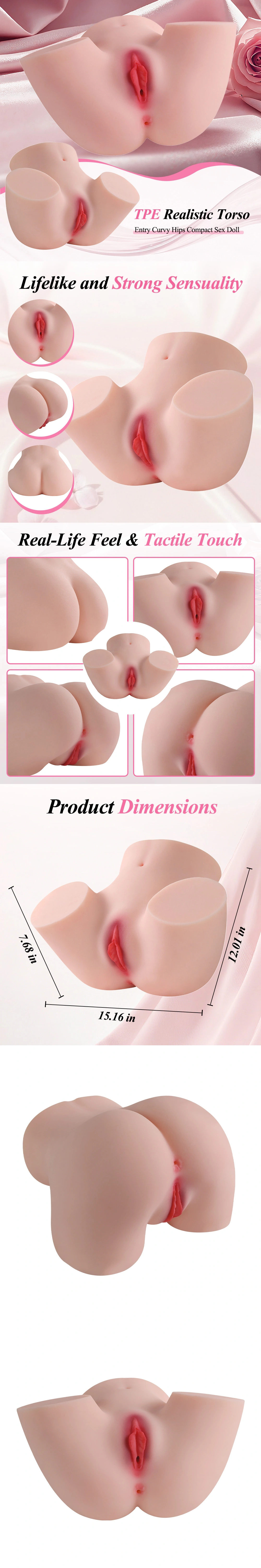 venusfun 22 lb tpe realistic torso sex doll w/ dual entry