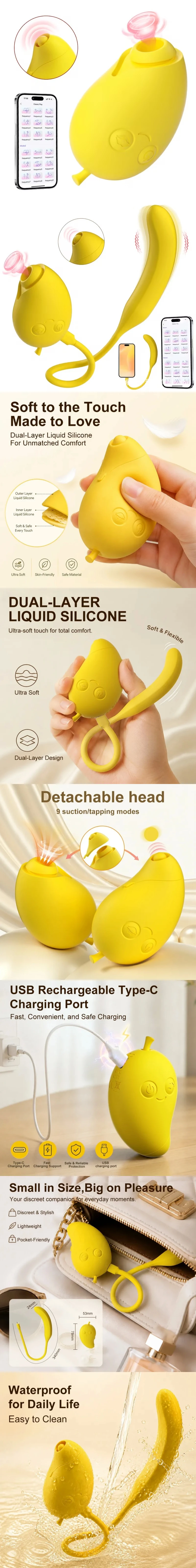 Venusfun Mango Love 3 in 1 suction tapping vibrator for women with 9 modes app control detachable head and Mango or Mango plus Banana options