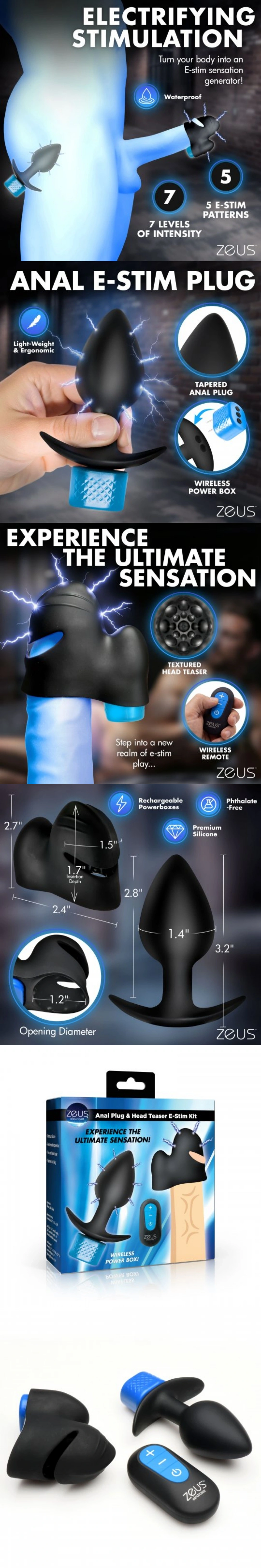 zues 2 in 1 anal plug head teaser estim kit bdsm sex toy