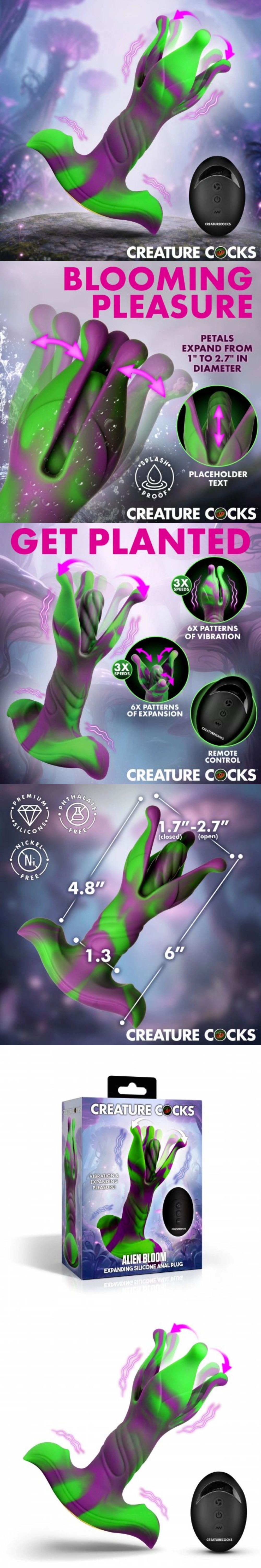 xr brands alien bloom expanding silicone anal plug