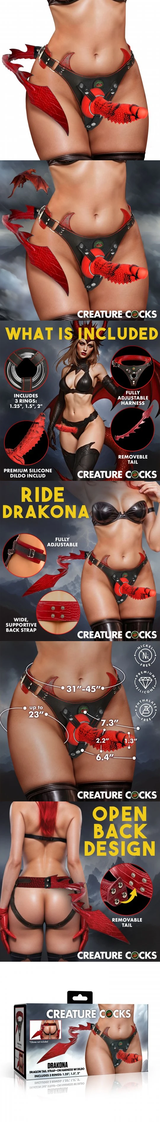Creature Cocks Drakona Dragon Tail Strap-On Harness with Silicone Dildo and 3 O-Rings