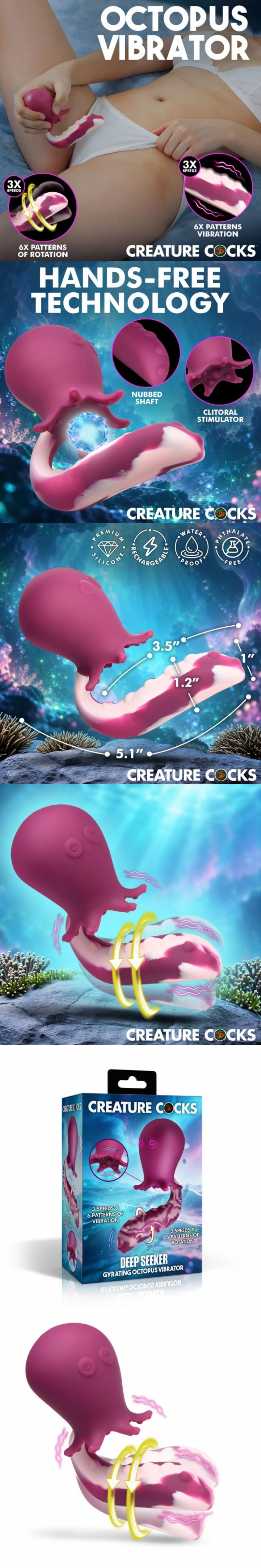 deep seeker gyrating octopus vibrator silicone fantasy clitoral massager