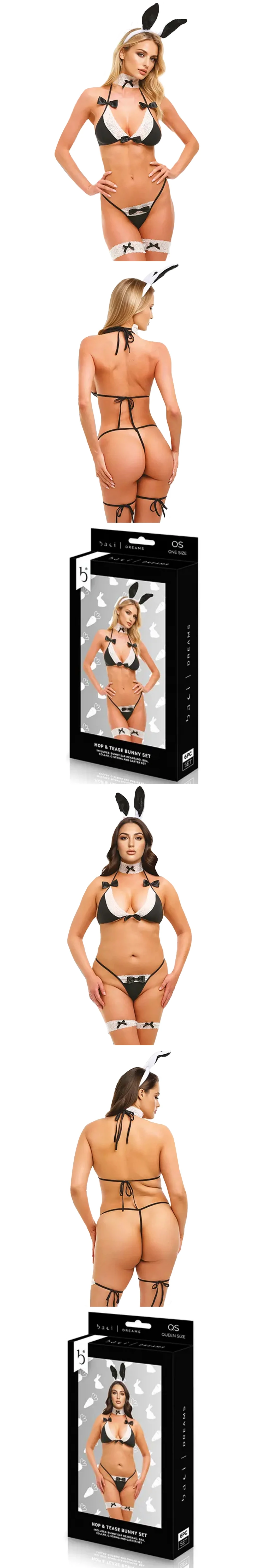 Xgen Dreams by Baci Hop & Tease Bunny Costume 5 Piece Lingerie Set One Size and Queen