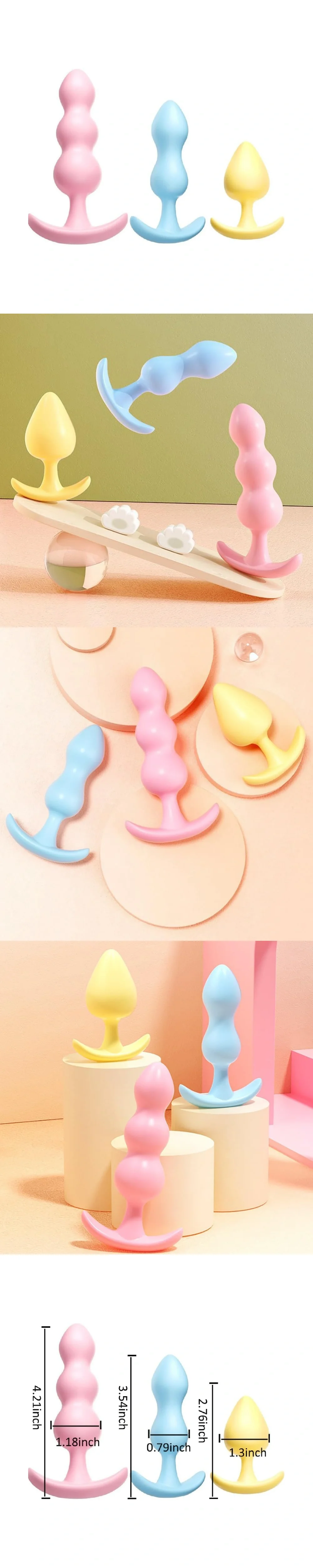 Venusfun Jelly Anal Beads Butt Plug Set Soft TPE Beginner Anal Toys 3 Pack