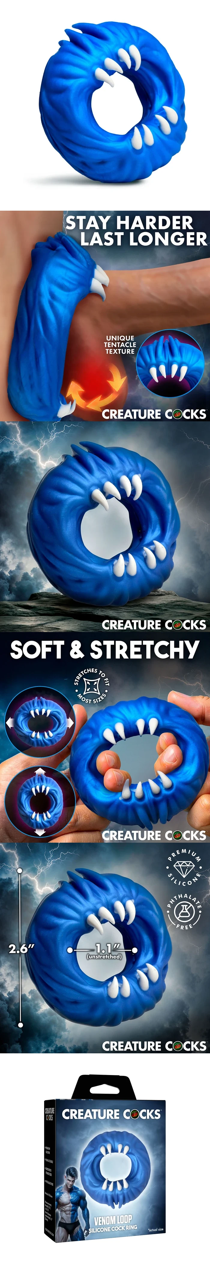 Creature Cocks Venom Loop Soft Stretchy Silicone Cock Ring with Tentacle Texture