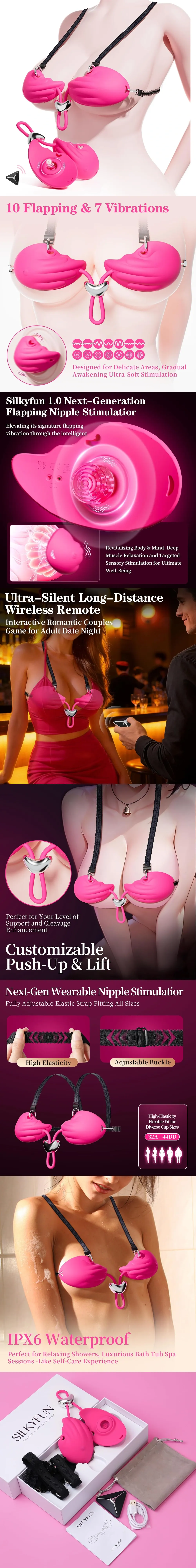Venusfun Wearable Nipple Clamps Flapping Vibrator with Remote Control and Adjustable Fit